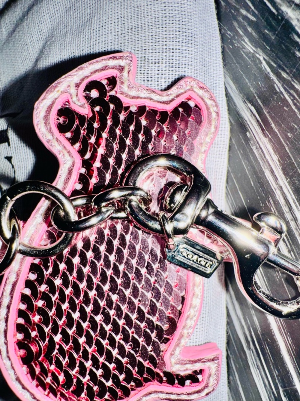 Coach Poppy Pig Bag Charm Keychain with Silver Hardware Pink Sequin - New in Bag - Picture 6 of 15